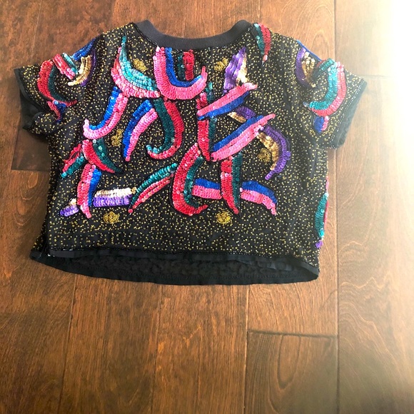 Beaded sequins crop top jogging set - Picture 2 of 4